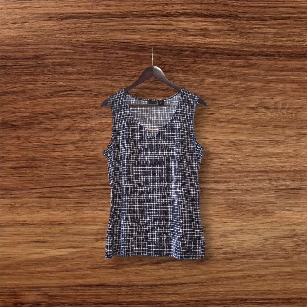 Tahari Women's Black and White Checkered Silver Accents Top Size Large
